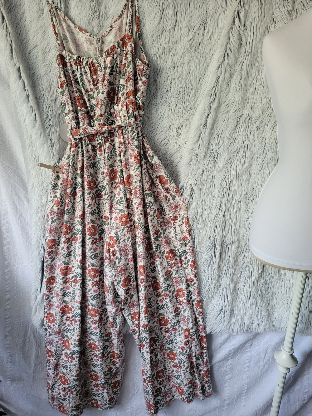 dip Floral Spaghetti-Strap Jumpsuit in Rust and Green